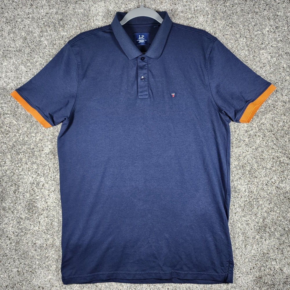 Louis Philippe Polo Shirt Mens XL Navy Blue Orange Trim Short Sleeve Excellent